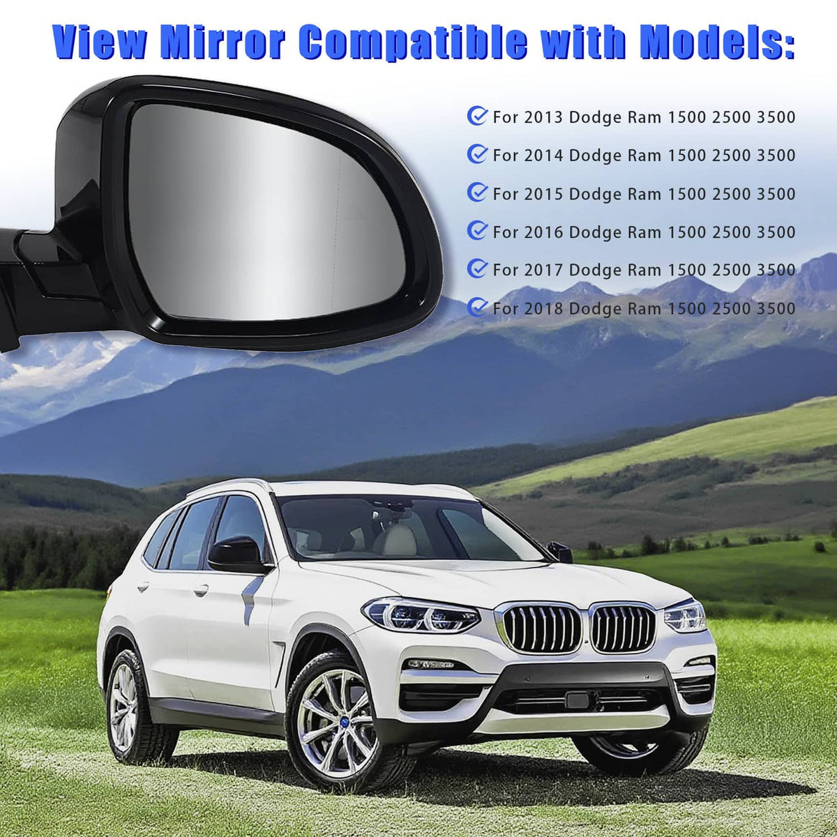 Bethesda Industrial Fits BMW 320i 330i 330e 2019-2023 Passenger Right Mirror With Blind Spot Black