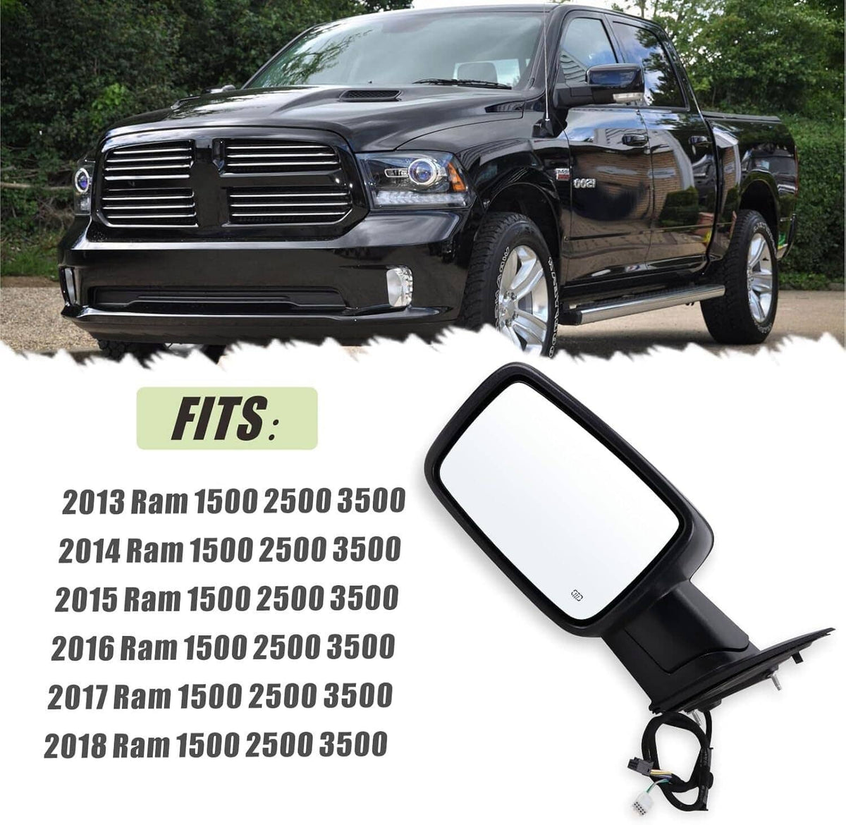 Bethesda Industrial Left & Right Side Door Mirror For 13-19 Dodge Ram 1500 Power Fold + Heated +Temp