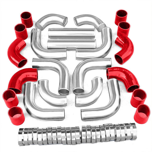 Bethesda Industrial Universal 3" Aluminum Intercooler Turbo Piping Kit Hose + Red Silicone + Clamp