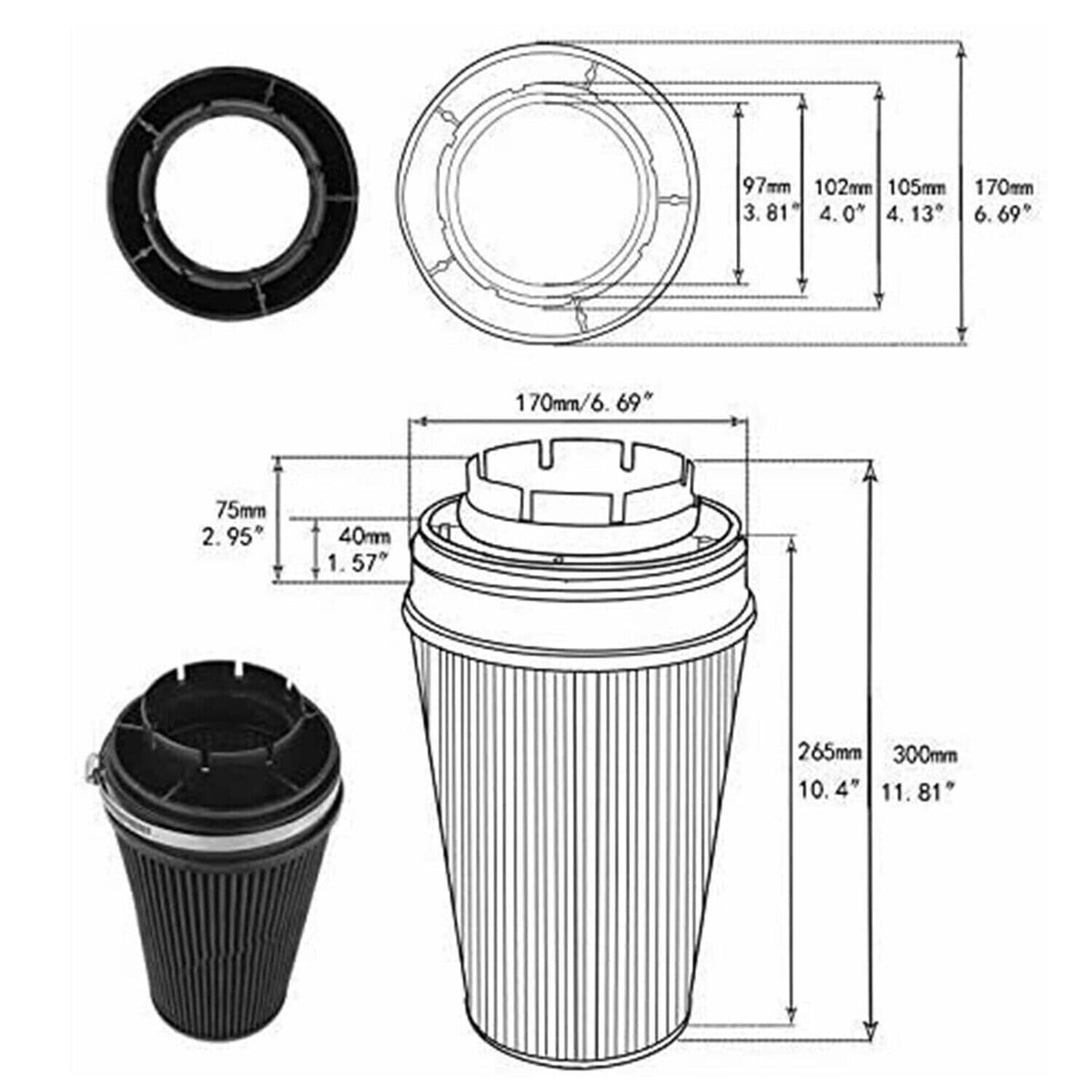 Bethesda Industrial New 4'' 102mm Long High Flow Inlet Cone Dry Filter Cold Air Intake Replacement