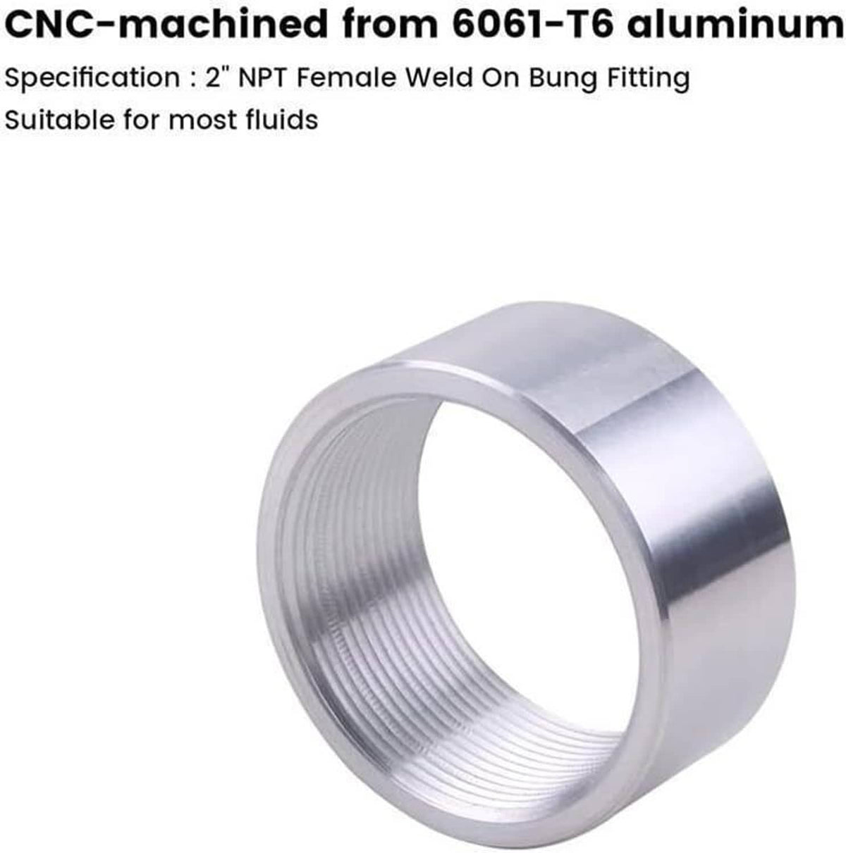 Bethesda Industrial New 2 Inch NPT Female Thread Aluminum Weld On Pipe Fitting Bung for Most Fluids