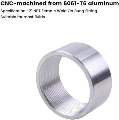 Bethesda Industrial New 2 Inch NPT Female Thread Aluminum Weld On Pipe Fitting Bung for Most Fluids