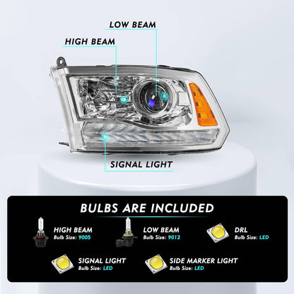 Bethesda Industrial For 2009-2018 Dodge Ram 1500 2500 3500 Pickup w/LED Projector Chrome Headlights