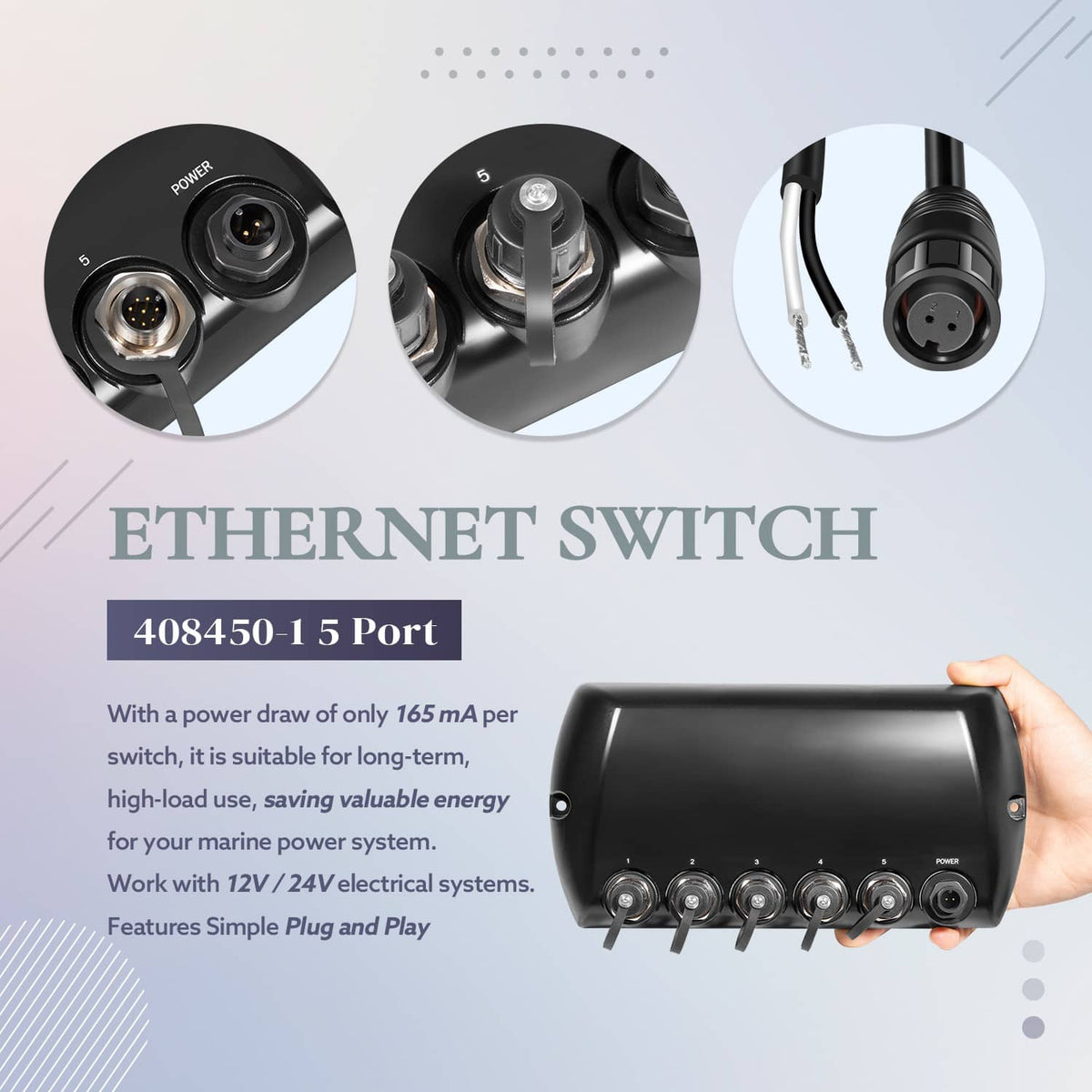 Bethesda Industrial 408450-1 5 Port Ethernet Switch, Black - Replace for Humminbird AS ETH 5PXG
