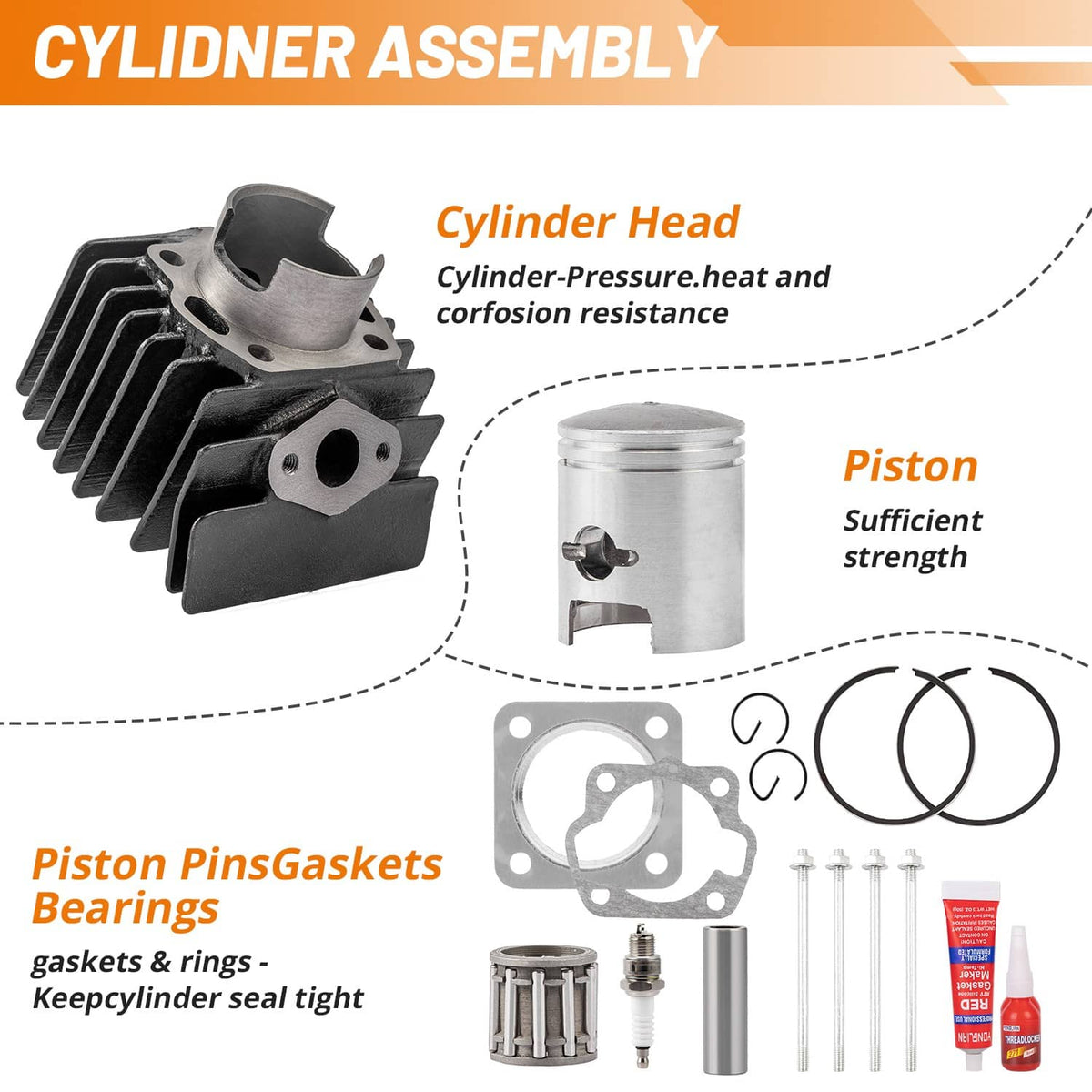 Bethesda Industrial For Suzuki LTA50 QuadRunner 2002-2005 Cylinder Head Piston Top End Rebuild Kit