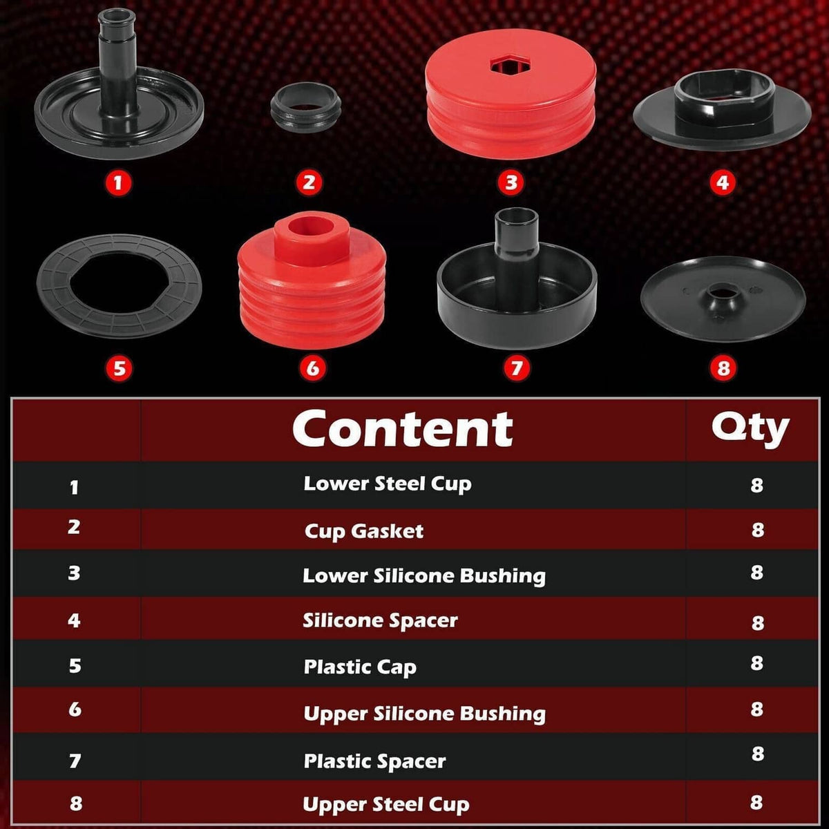 Bethesda Industrial Silicone Body Mount Bushing Kit for 2008-2016 Ford F250 F350 Super Duty Crew Cab