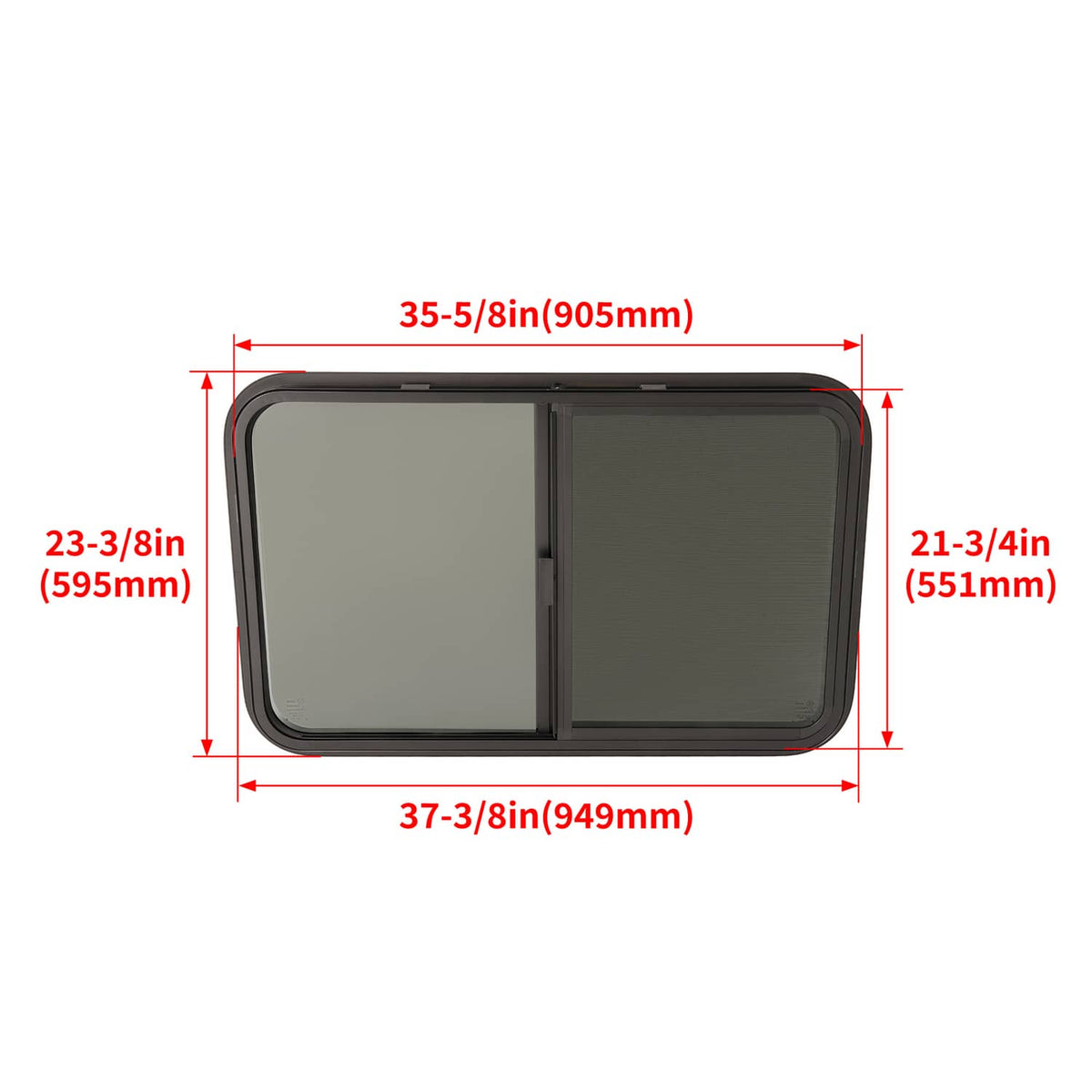 Bethesda Industrial 35"W x 22"H RV Window Horizontal Slider W/ Screen Trim Ring For RV Cargo Trailer