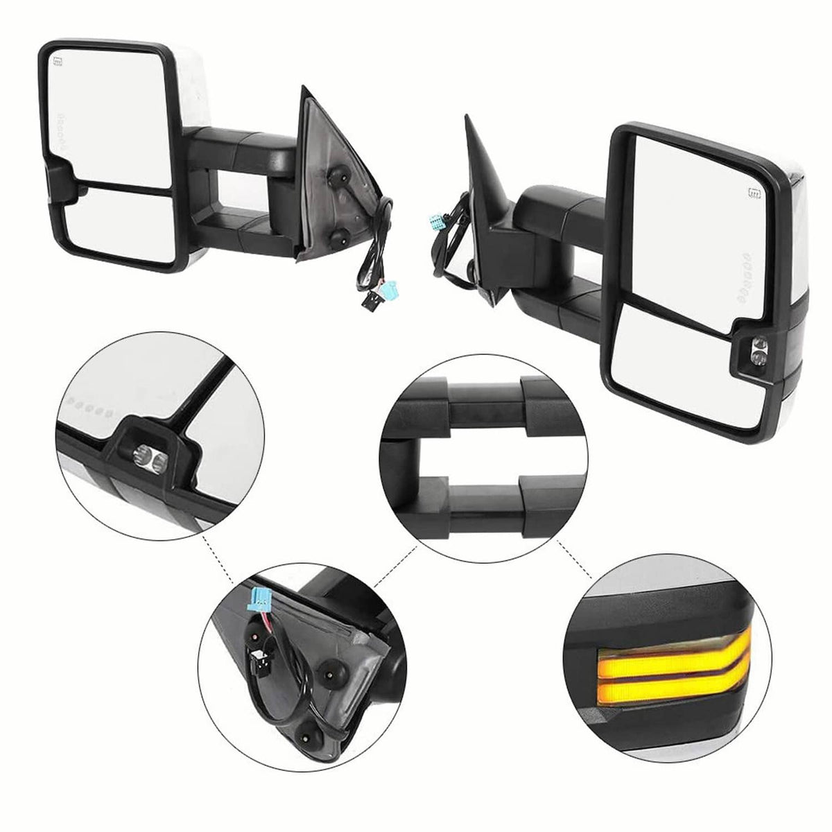 Bethesda Industrial Chrome Tow Mirror Power Heated Extend For 2003-07 Silverado Sierra Suburban 1500