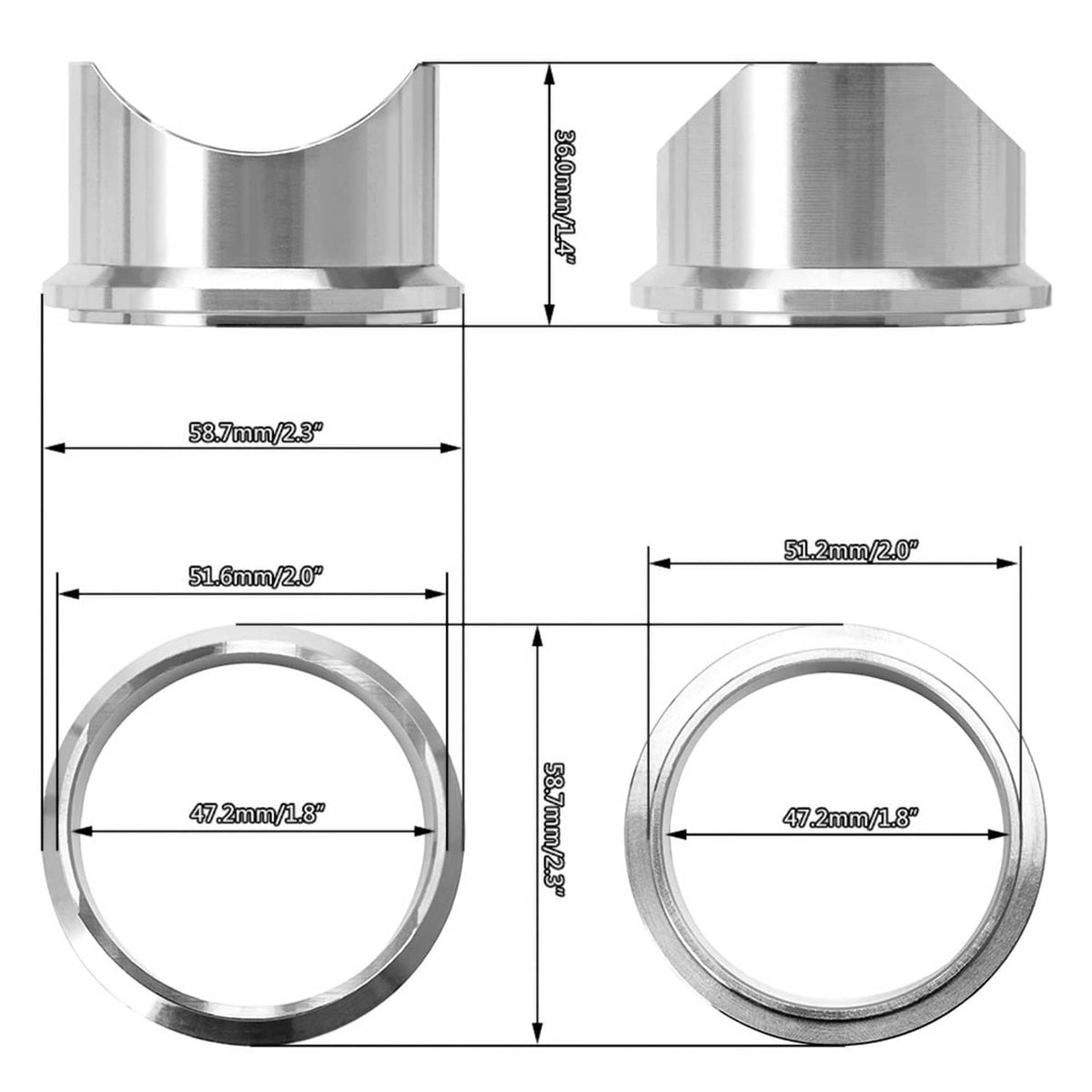 Bethesda Industrial 50mm BOV Turbo Blow Off Valve Weld-On Aluminum V-Band Flange For TiAL BV50 Q QR