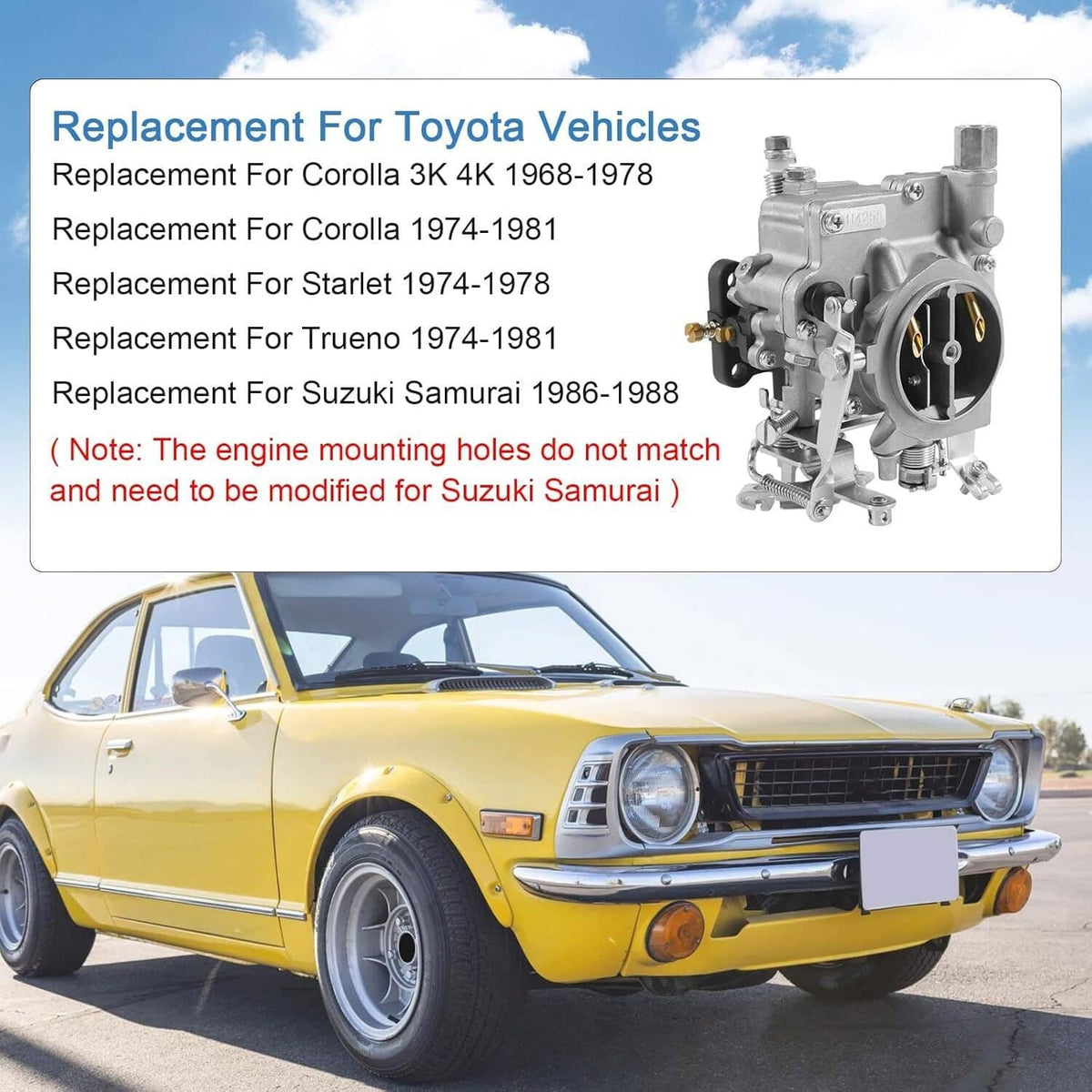 Bethesda Industrial 2 Barrel Carburetor Carb For 1986-1988 Suzuki Samurai 1.3L Engine Model Toy-250