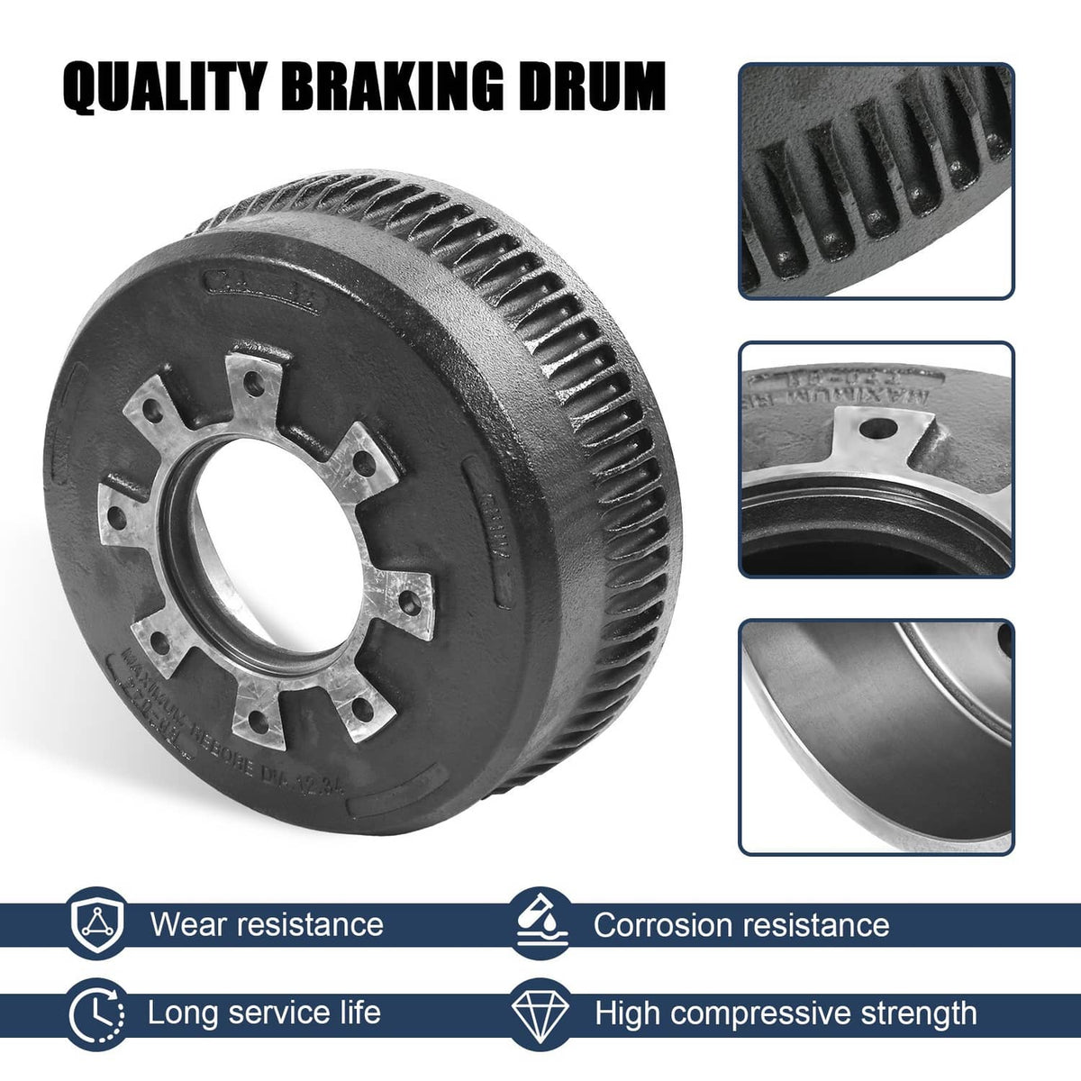 Bethesda Industrial Brake Drum 10,000 GD Trailer Axle 12-1/4 x 3-3/8" For Dexter 9-44 & LCI Lippert