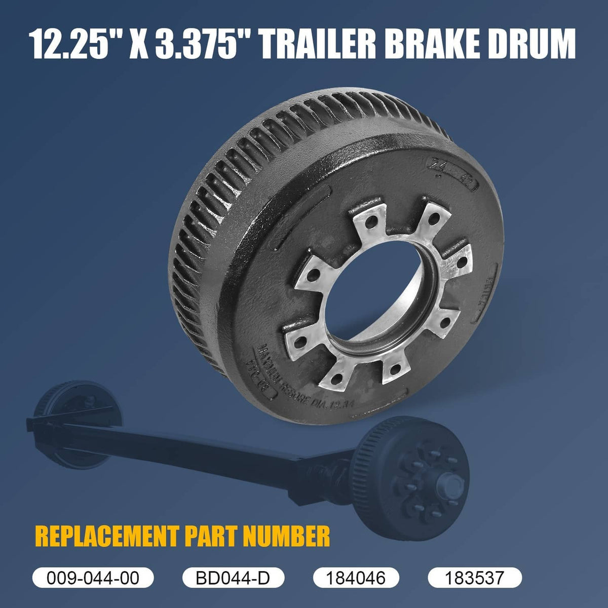 Bethesda Industrial Brake Drum 10,000 GD Trailer Axle 12-1/4 x 3-3/8" For Dexter 9-44 & LCI Lippert