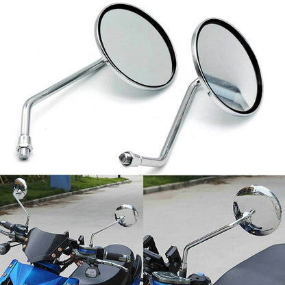 Bethesda Industrial 2Pcs Motorcycle Rearview Mirror Set M10/10mm Chrome Round Shape (Classic Style)