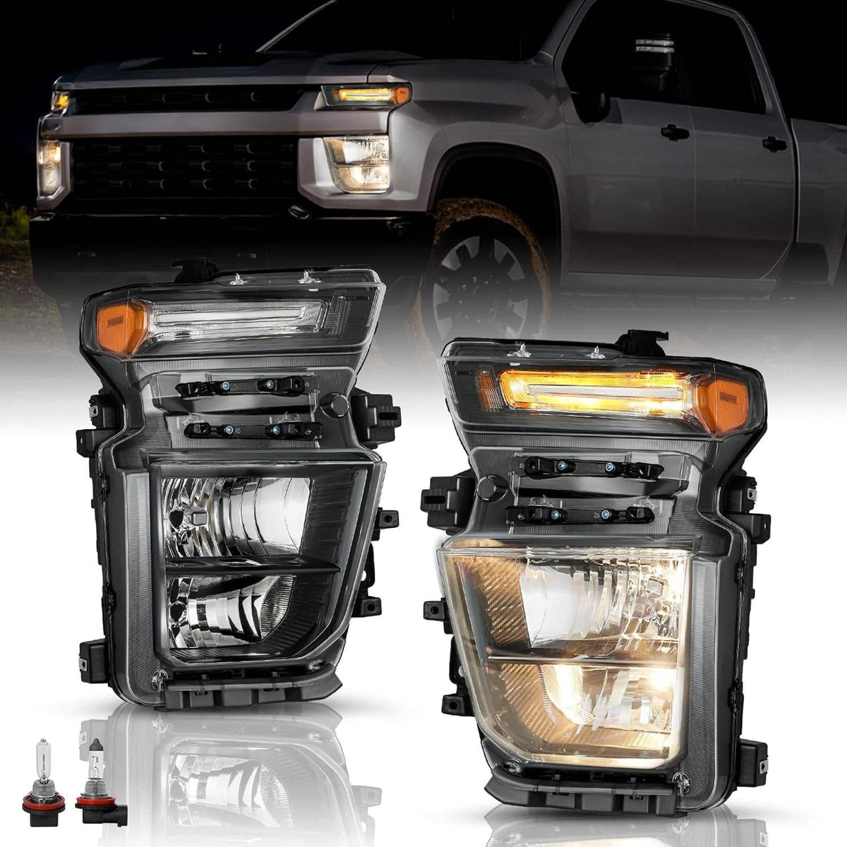 Bethesda Industrial Pair Halogen Headlights w/Bulb For 2024-2025 Chevy Silverado 2500HD 3500HD L+R