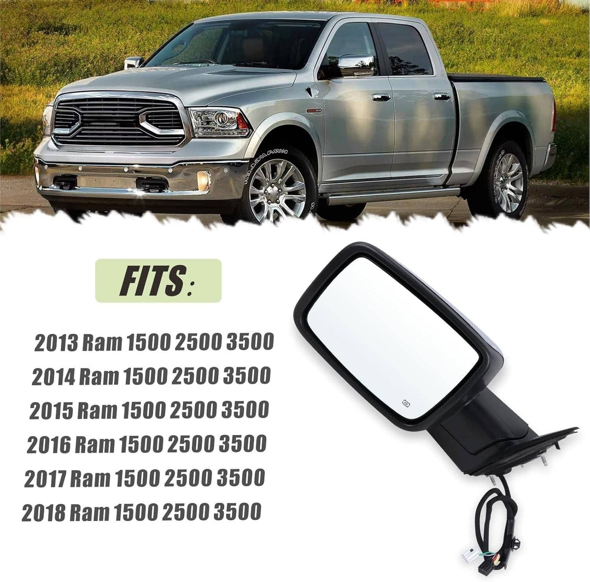 Bethesda Industrial Pair For 2013-2019 Ram 1500 Side Mirror Chrome Power Fold Heated Temper Sensor