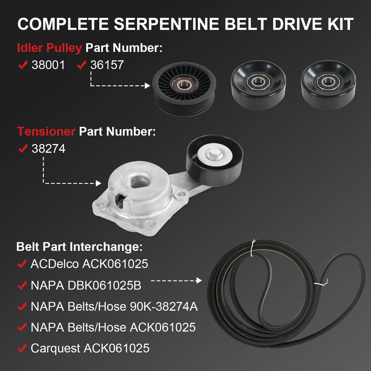 Bethesda Industrial Serpentine Belt Drive Component Kit Fit 2005-2014 Ford F-150 Lincoln Mercury V8