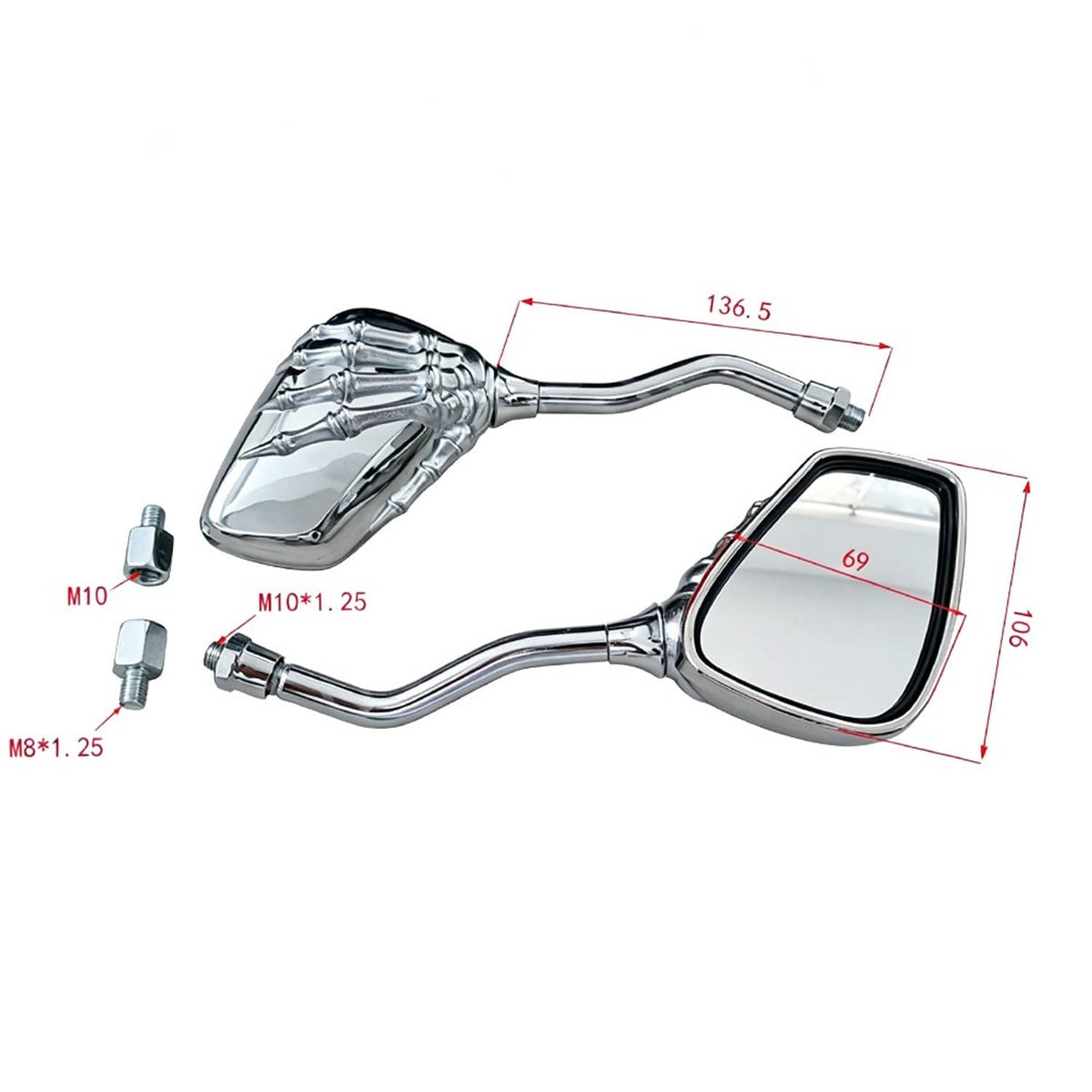 Bethesda Industrial Chrome Motorcycle Skull Skeleton Hand Rearview Mirrors For Honda Shadow 750 Aero