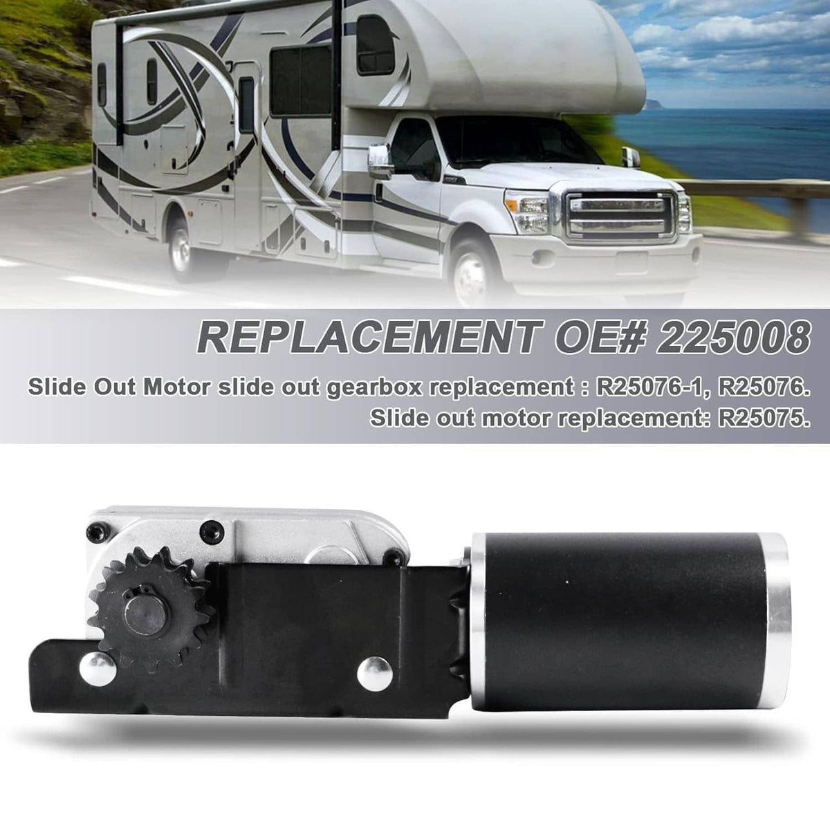 Bethesda Industrial New RV Slide Out Gear Box and High Output Motor,Replace FOR ‎R25076-1, R25075