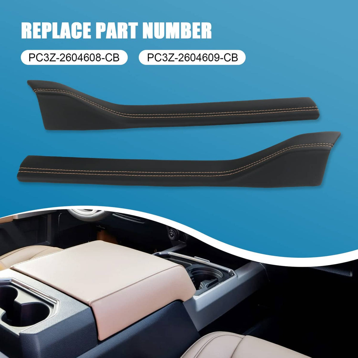 Bethesda Industrial Center Console Padded Black Leather Trim For 2023-2024 Ford Super Duty Limited