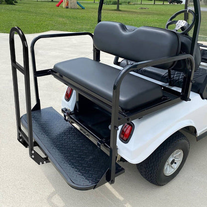 Bethesda Industrial Golf Cart Flip Rear Back Seat Kit Black Cushion For Club Car DS 00-13 w/Grab Bar