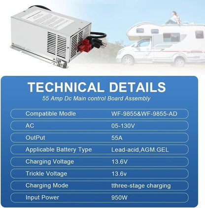Bethesda Industrial WF-9855 RV Converter 55 Amp Deck Power Converter Charger RV Trailer Camper 12V