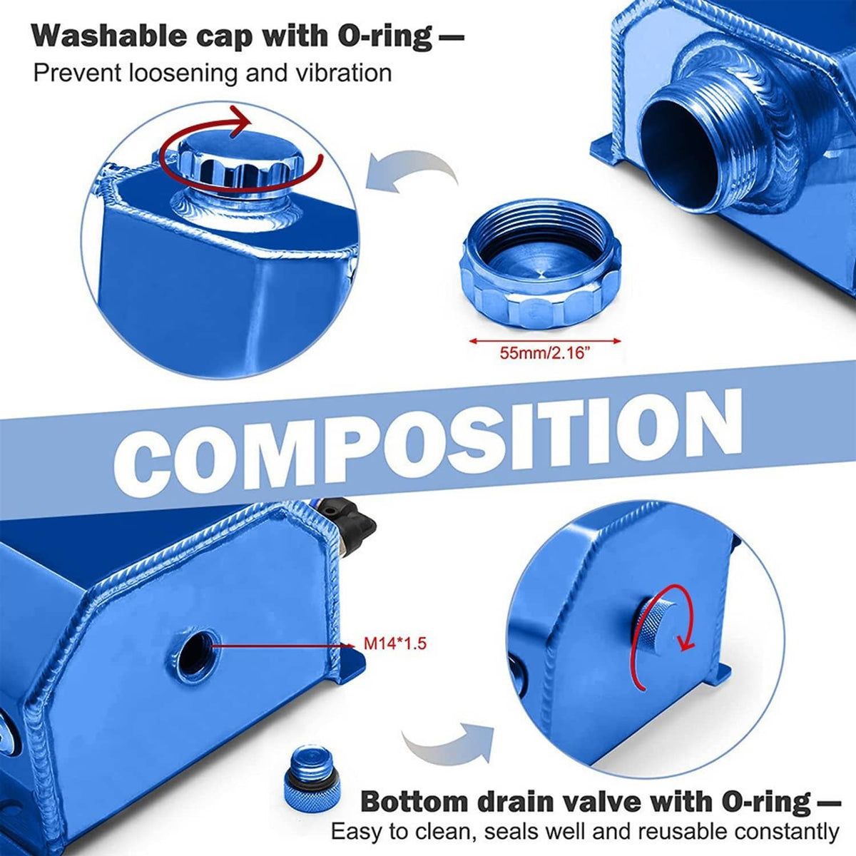 Bethesda Industrial Universal 2L Aluminum Coolant Radiator Overflow Recovery Water Tank Bottle New