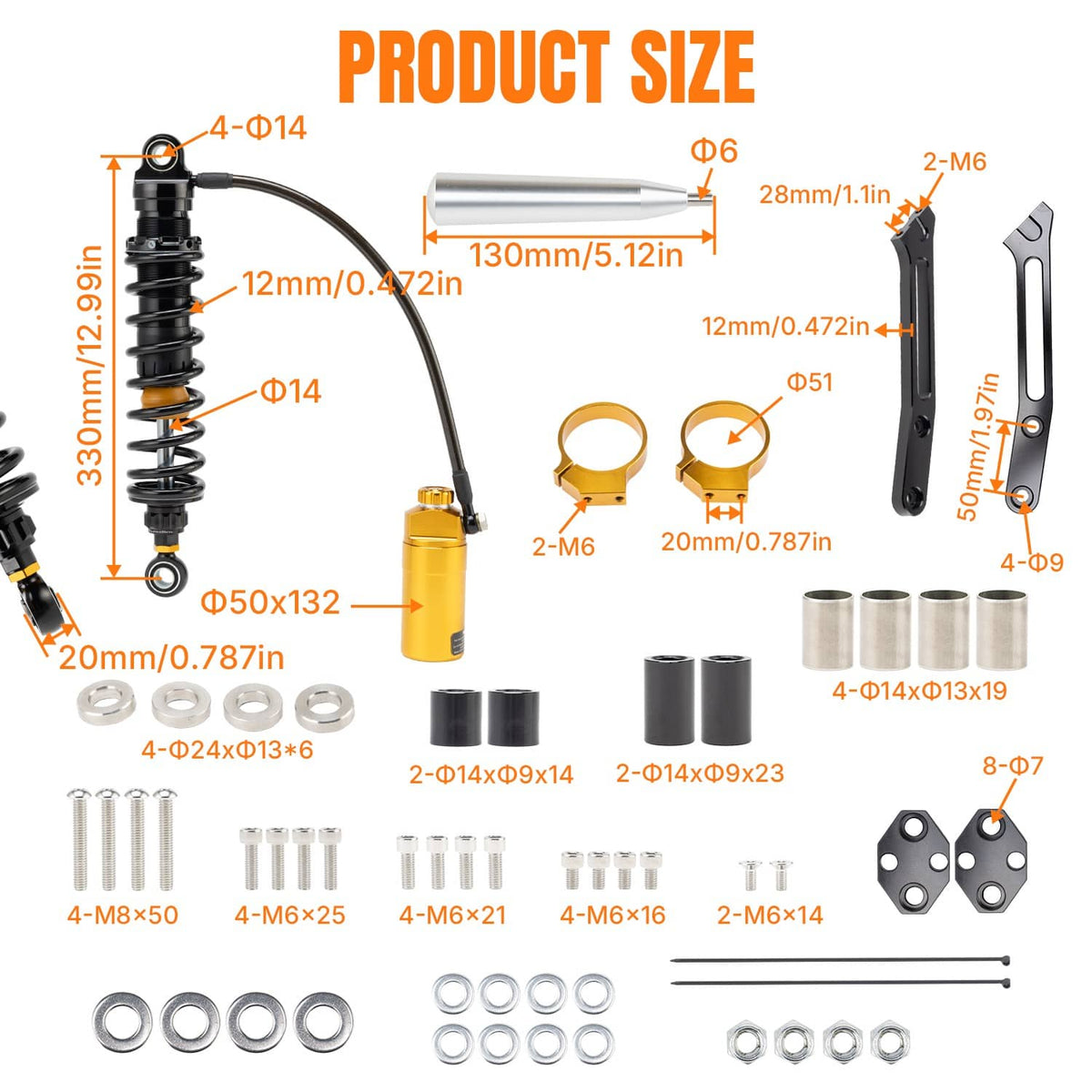 Bethesda Industrial 13" Adjustable Remote Reservoir Rear Shocks Set For Harley Road Glide 2014-2025