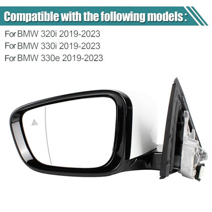 Bethesda Industrial Left Driver Side Mirror w/Blind Spot White For 2019-2023 BMW 320i 330i 330e