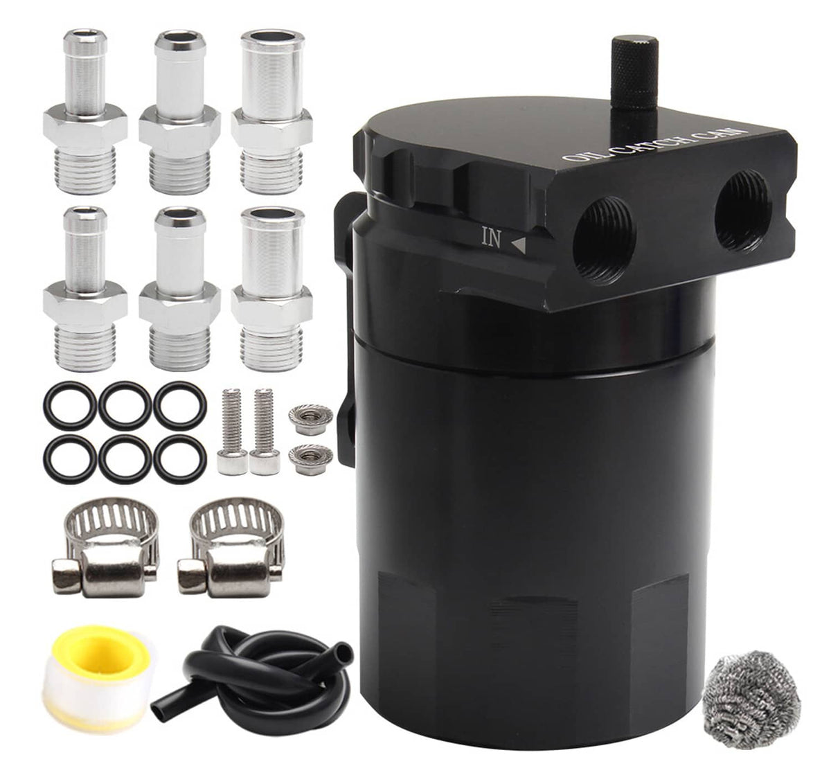 Bethesda Industrial Universal Black Oil Catch Can Kit with Hose Baffled Reservoir Tank Aluminum