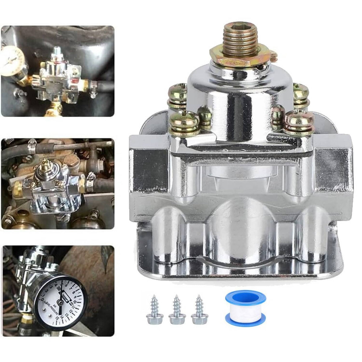 Bethesda Industrial Fuel Pressure Regulator Carburetor Chrome Fit Holley 12-803 2 Port 4 1/2 to9 PSI