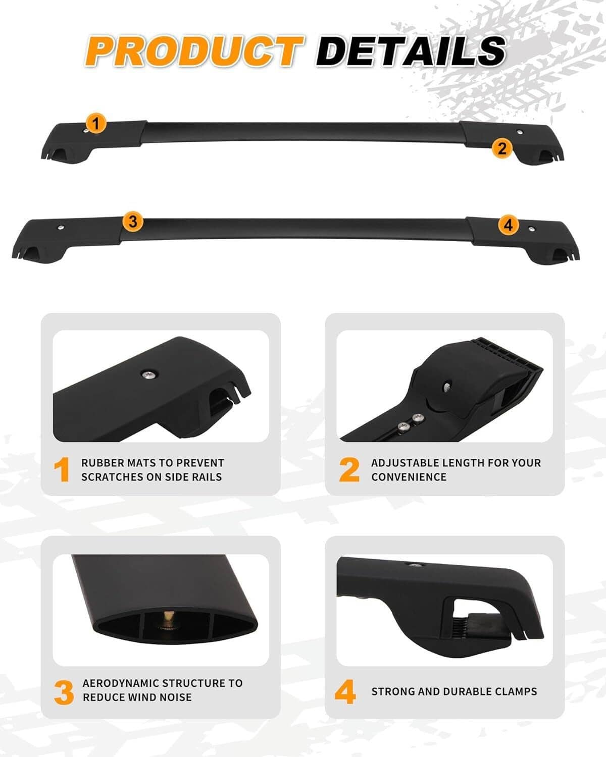 Bethesda Industrial Pair Black Aluminum Cross Bars Roof Racks Rail Fit for 2014-2024 Subaru Forester