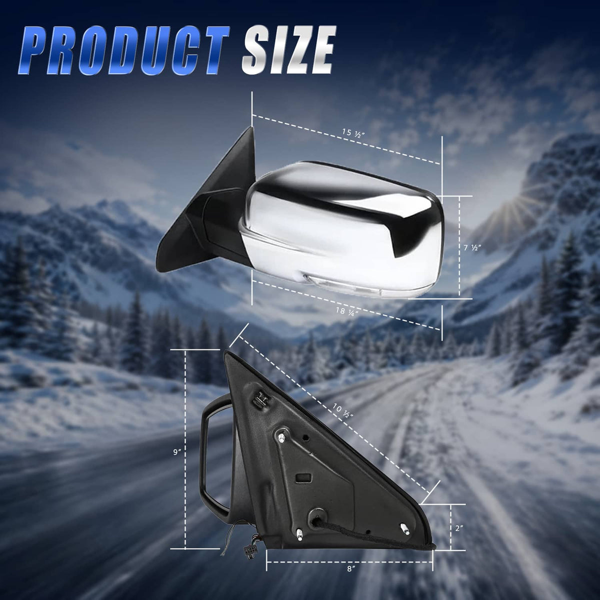 Bethesda Industrial Pair For 2013-2019 Ram 1500 Side Mirror Chrome Power Fold Heated Temper Sensor