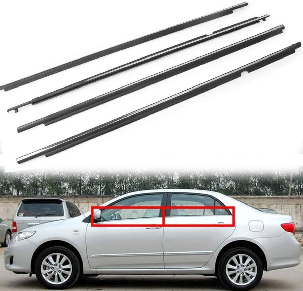 Bethesda Industrial 4Pcs Door Window Weatherstrips Belt Seal Moulding Trim For Toyota Corolla 09-12
