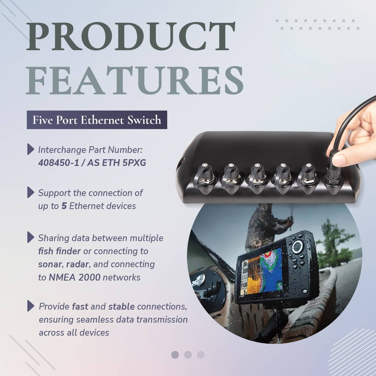 Bethesda Industrial 408450-1 5 Port Ethernet Switch, Black - Replace for Humminbird AS ETH 5PXG