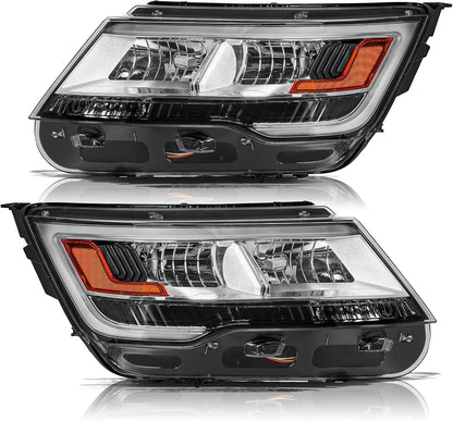 Bethesda Industrial New Pair Headlights Assembly LH+RH For 2016-2019 Ford Explorer Chrome w/ LED DRL