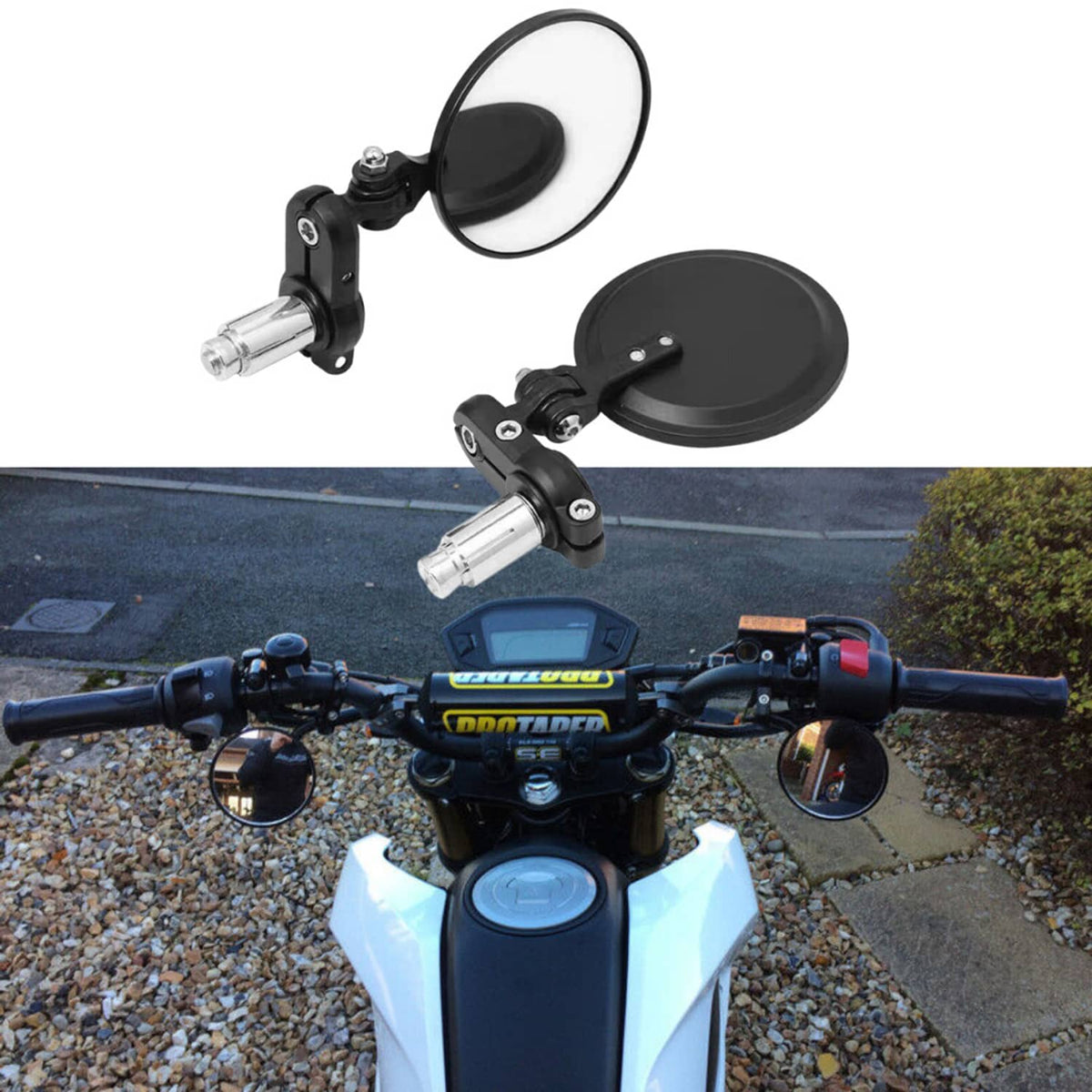 Bethesda Industrial Cafe Racer Motorcycle 7/8" Handle Bar End Mirrors For Honda Yamaha Suzuki DM