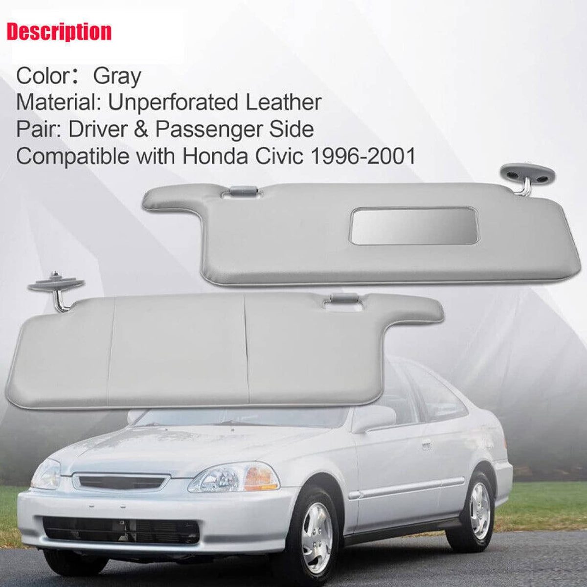Bethesda Industrial Interior Sun Visor Gray Set For 1996-2001 Honda Civic LHD Sunvisor 83230-S01-A32