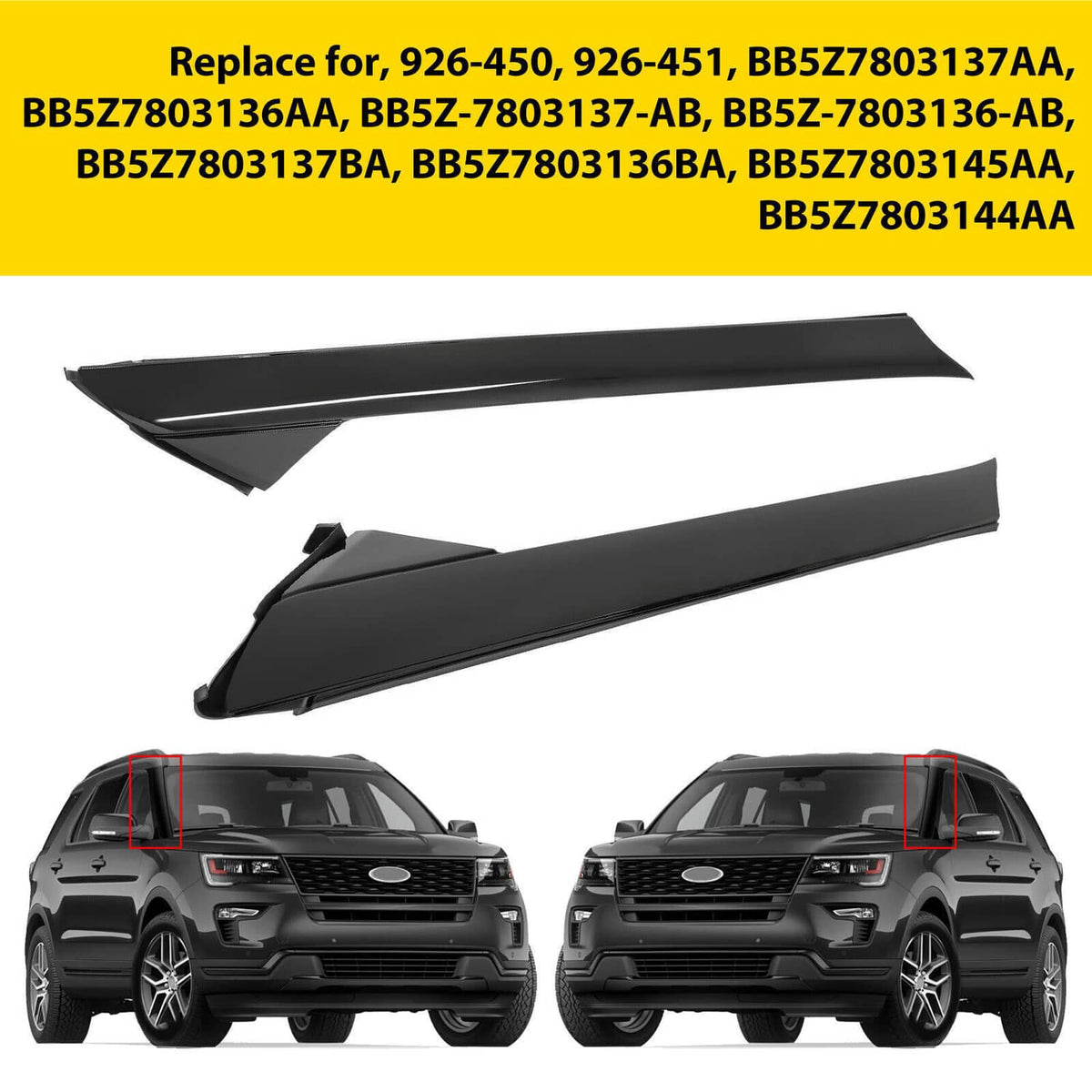 Bethesda Industrial 2 Pairs Left Right Side Windshield A-Pillar Molding Trim for 11-19 Ford Explorer