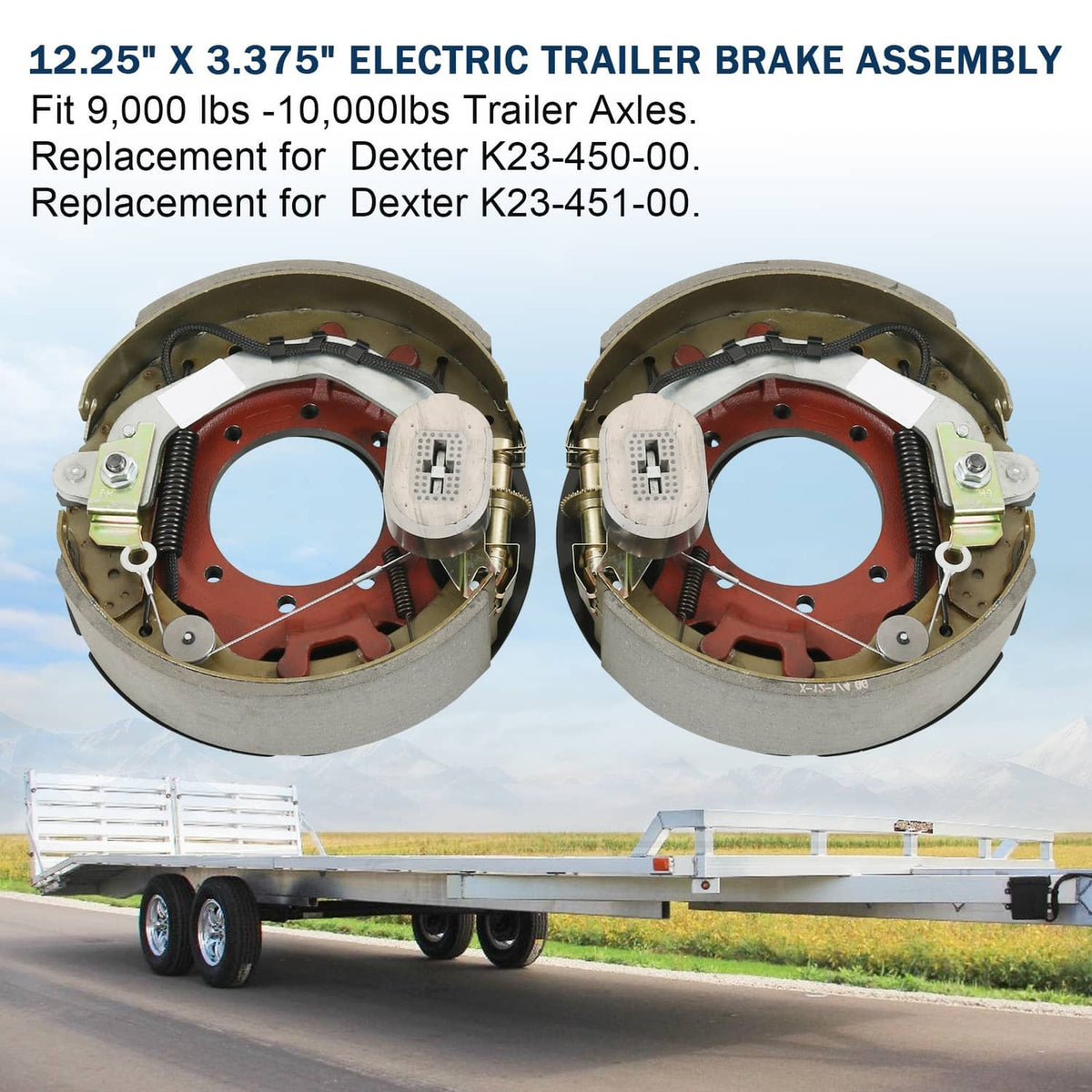 Bethesda Industrial Electric Trailer Brake Assembly Pair For 10K lbs Axle w/Shields 12-1/4"x3-3/8"