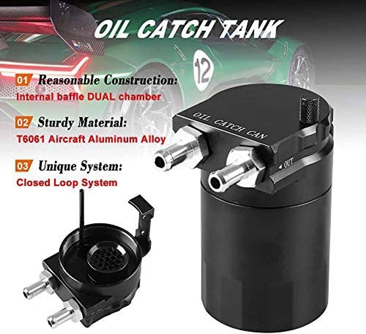 Bethesda Industrial Universal Black Oil Catch Can Kit with Hose Baffled Reservoir Tank Aluminum