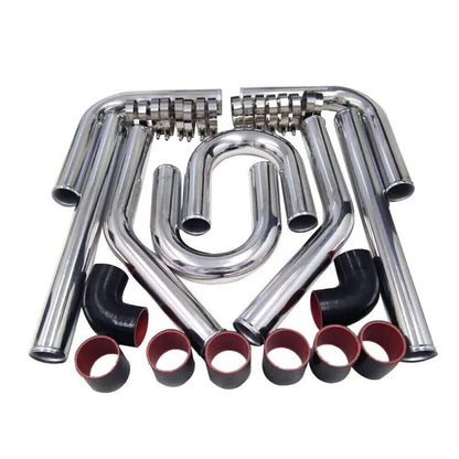 Bethesda Industrial 3" Polished Intercooler Piping w/ U Pipe Black Silicone Coupler + Clamp Kit DIY
