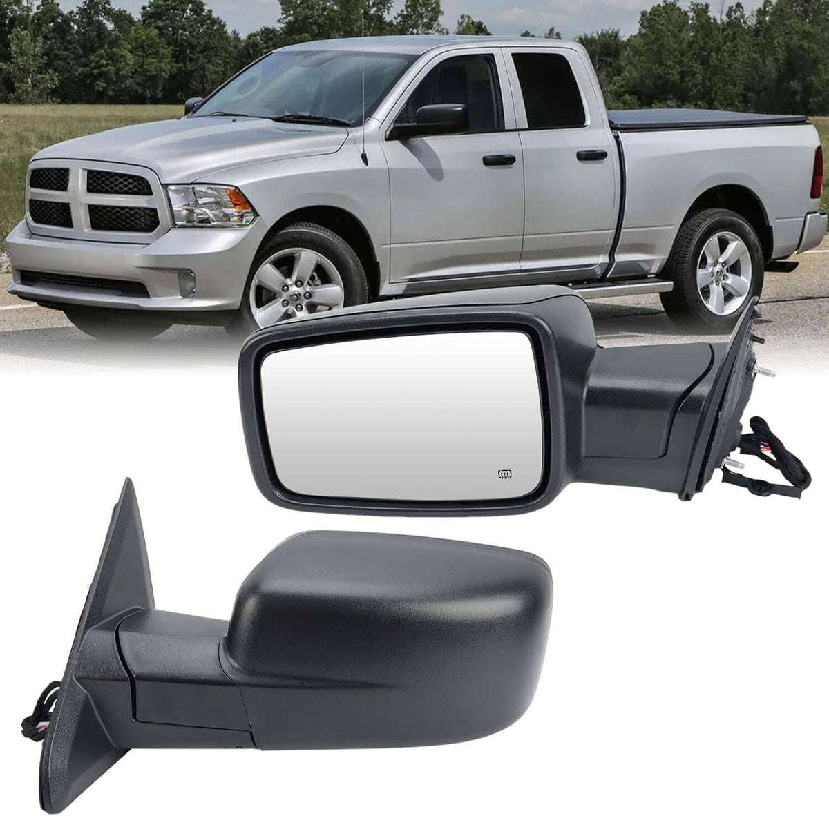 Bethesda Industrial Left / Driver Manual Fold+Heated+Temp Sensor Mirror For 2013-2019 Dodge Ram 1500