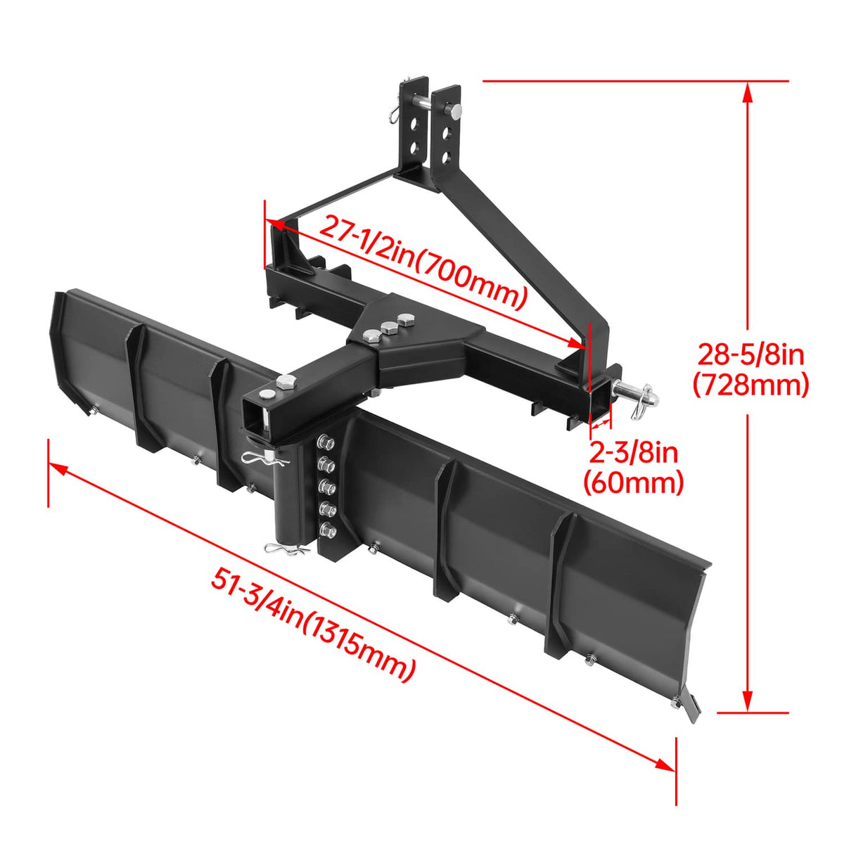 Bethesda Industrial 3 Point 52" Width Rear Grading Blade Scraper Blade fits Category 0 1 Tractor