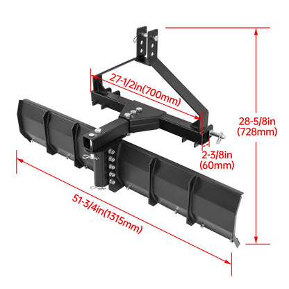 Bethesda Industrial 3 Point 52" Width Rear Grading Blade Scraper Blade fits Category 0 1 Tractor
