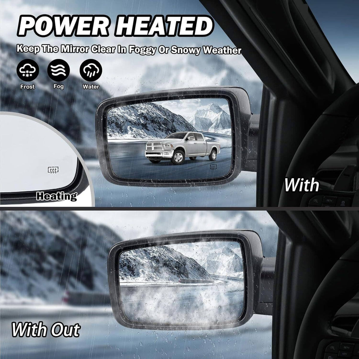 Bethesda Industrial Left Side Mirror For 2013-2019 Ram 1500 Chrome Power Fold+ Heated+Temper Sensor