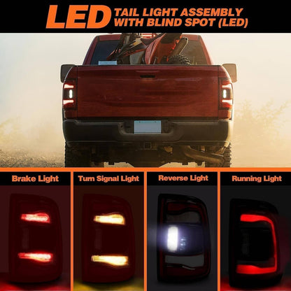 Bethesda Industrial 2x Black Bezel LED Tail Lights w/Blind Spot For 2019-2024 Dodge RAM 2500 3500