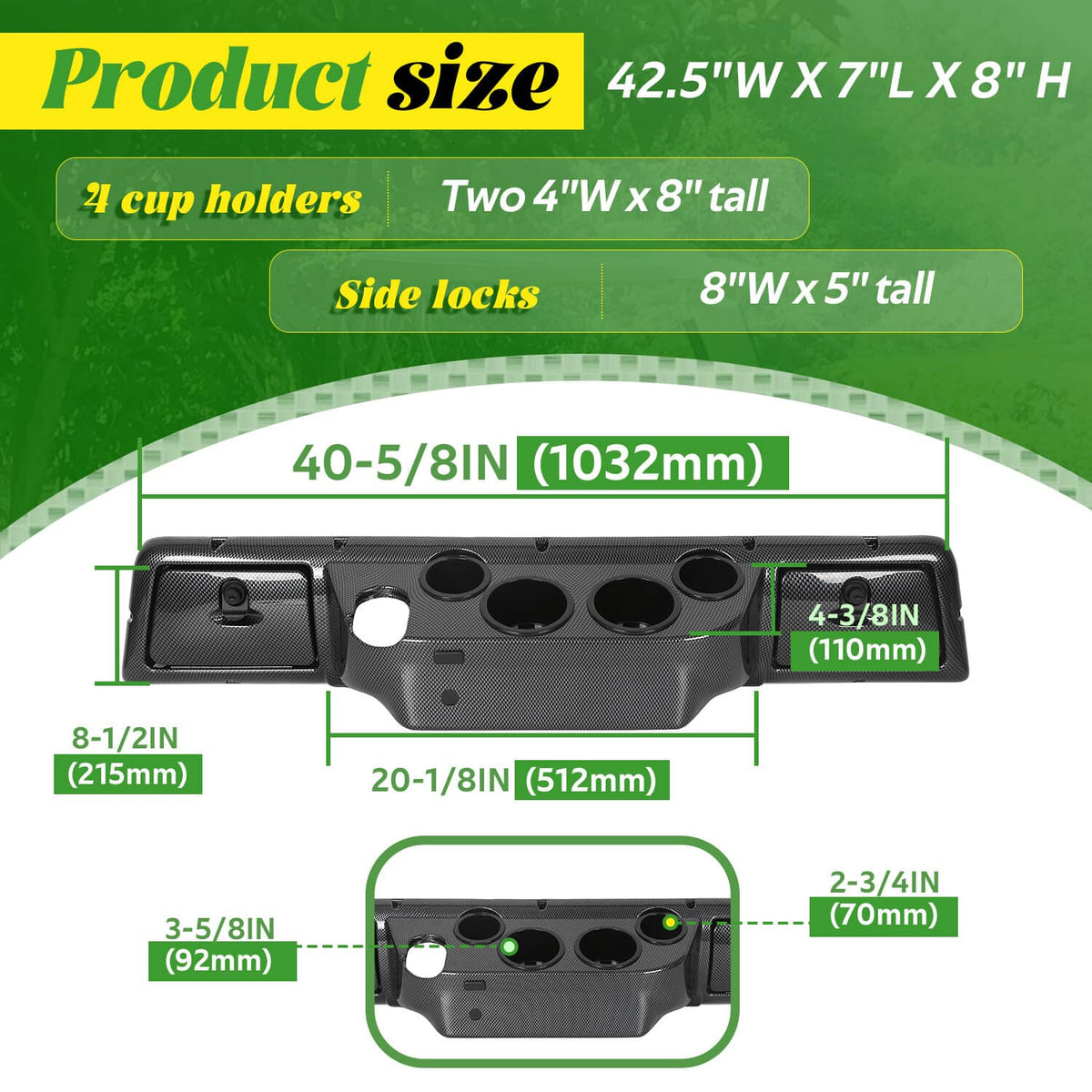 Bethesda Industrial For Club Car DS 1982-UP Golf Cart Carbon Style Dash DashBoard Cover Cup Holders