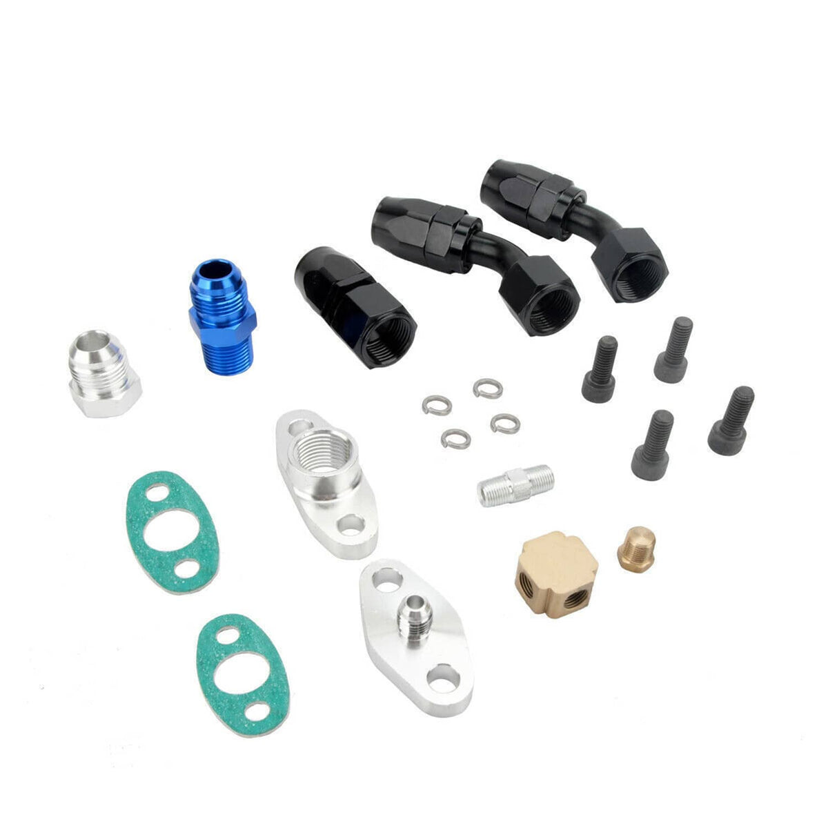 Bethesda Industrial Universal Turbo Oil Line Feed Kit w/ Return Drain Flange T3 T4 T04E Oil Pan Plug