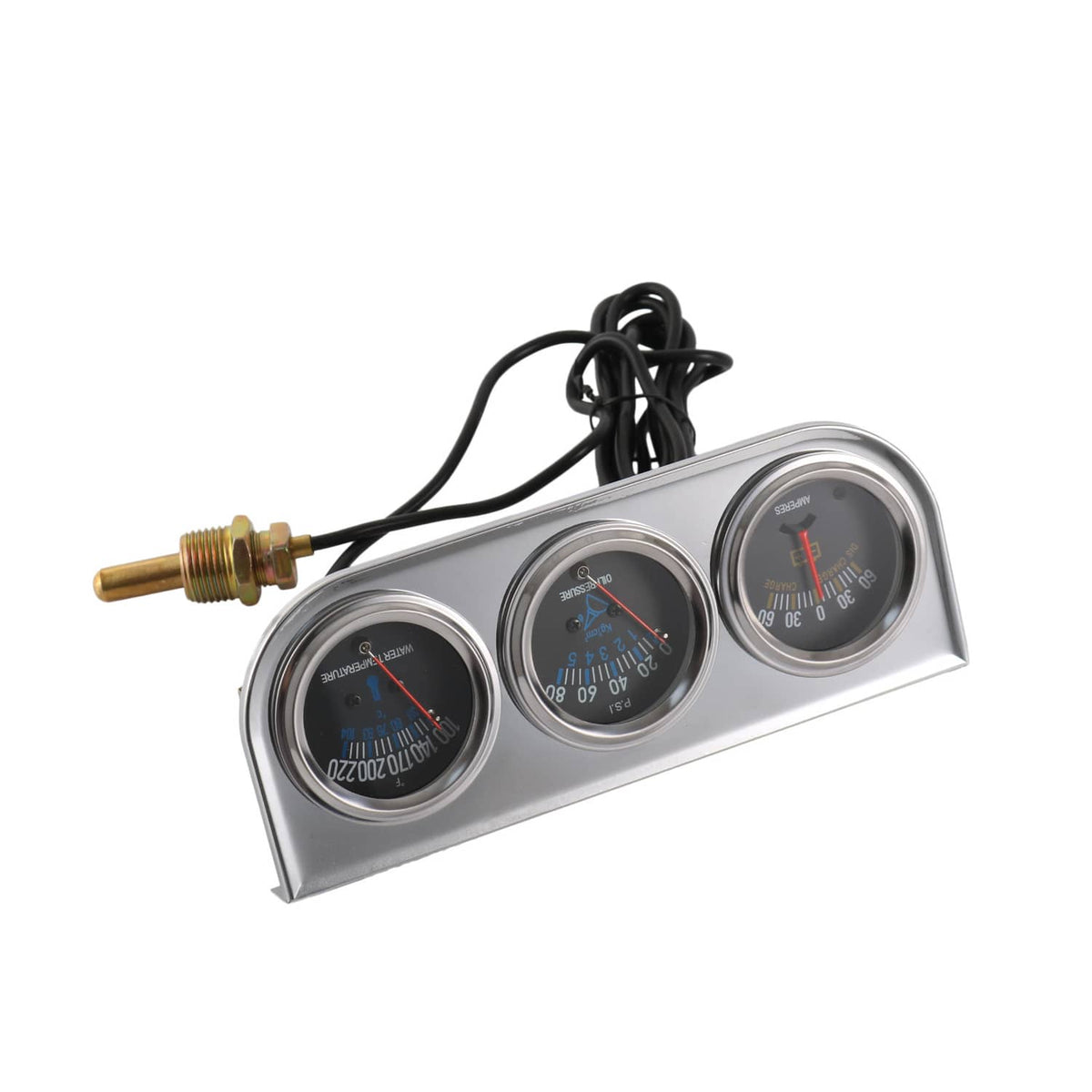 Bethesda Industrial 2" 52mm Chrome Car Triple Gauge Set Kit AMP Meter Water Temp Oil Pressure 3 in 1