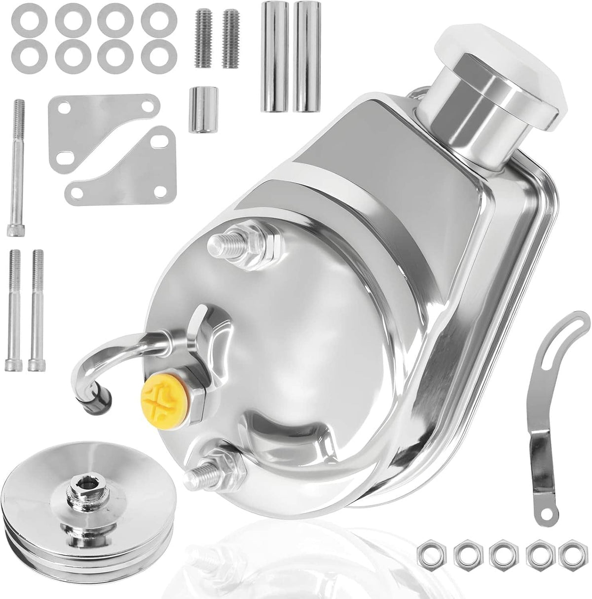 Bethesda Industrial New Chrome Power Steering Pump w/ Bracket & Pulley Kit For SBC Chevy 350 305